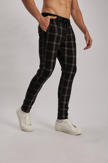 White Checkered Black Chinos